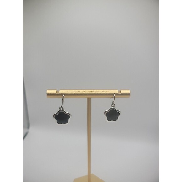 KC Silver Tone Hook Dangle Drop Earrins Pierced Clover Black Jewelry Costume - Picture 4 of 10